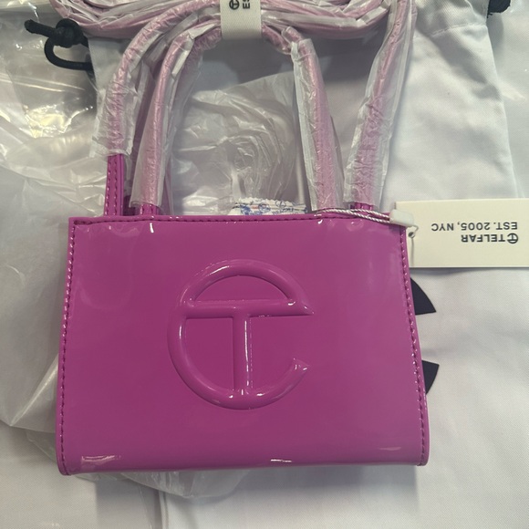 Telfar Small Shopping Bag in Pink Patent - Picture 7 of 14